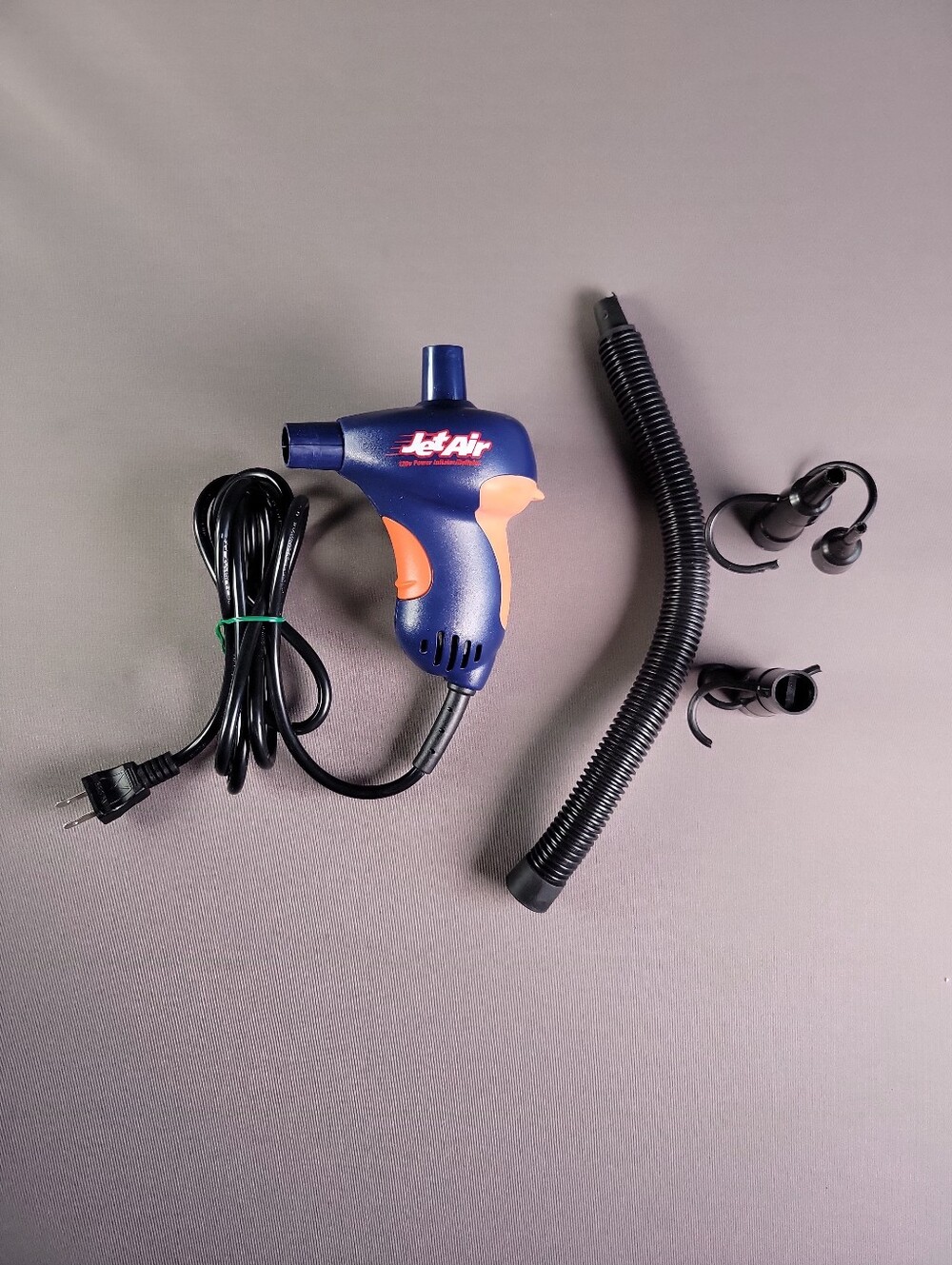 Jet Air 120V Power Inflator/Deflator - Navy Blue with Orange Accents Tested